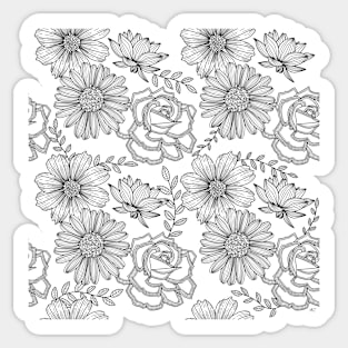 Flowers Line Art - Black & White Sticker
